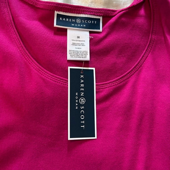 TOP, 100% COTTON, DARK PINK, SIZE 3X, ROUND NECK, LONG SLEEVES, KAREN SCOTT - Picture 2 of 7